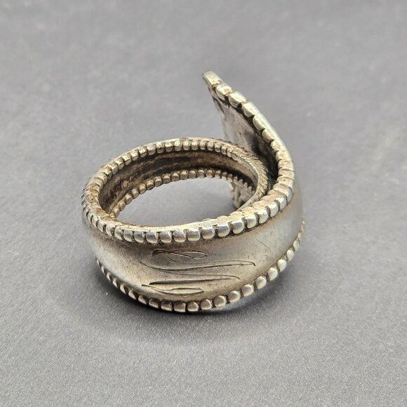 Antique 1908 Sterling Silver Spoon Ring Size 6 Floral 13.02g Flatware Jewelry - Picture 2 of 11